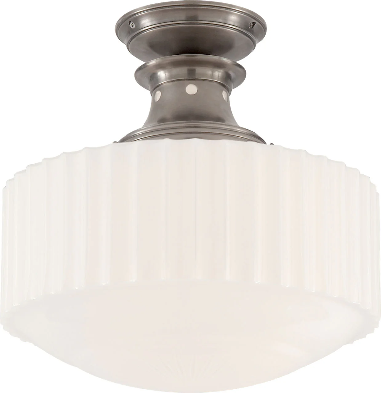Milton Road Flush Mount | Antique Nickel | White Glass - Image 3