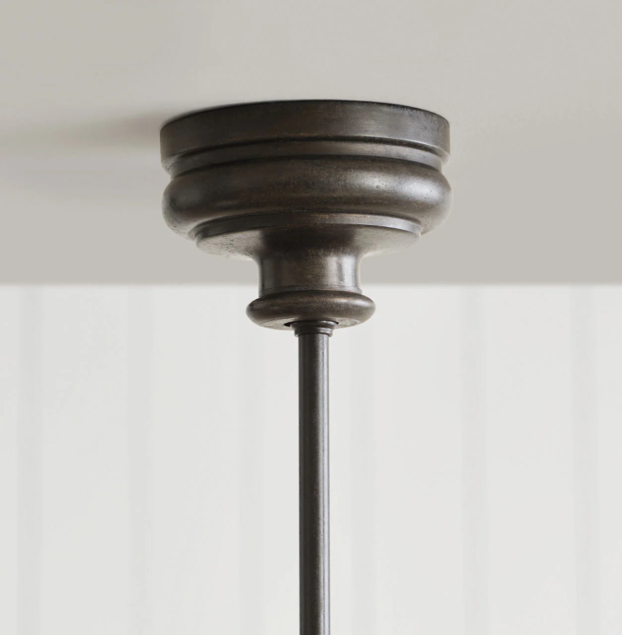 Piaf Large Two Light Linear Pendant | Aged Iron and Ebonized Oak | Linen Shades - Image 3