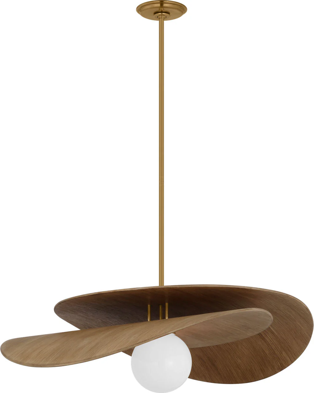 Mahalo 32" Tiered Pendant | Hand-Rubbed Antique Brass and Natural Oak | White Glass - Image 2
