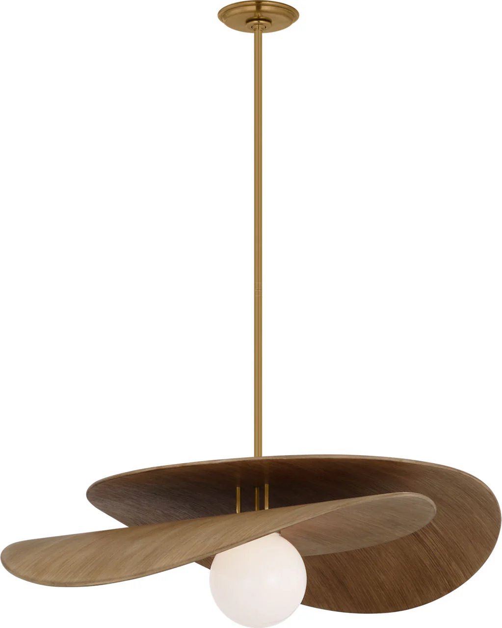 Mahalo 32" Tiered Pendant | Hand-Rubbed Antique Brass and Natural Oak | White Glass - Image 1