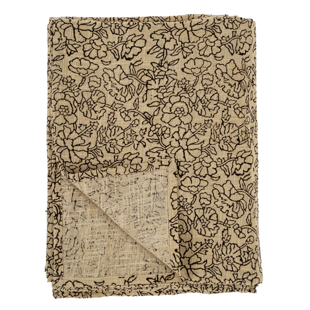 Poppy Block Print Tablecloth Natural