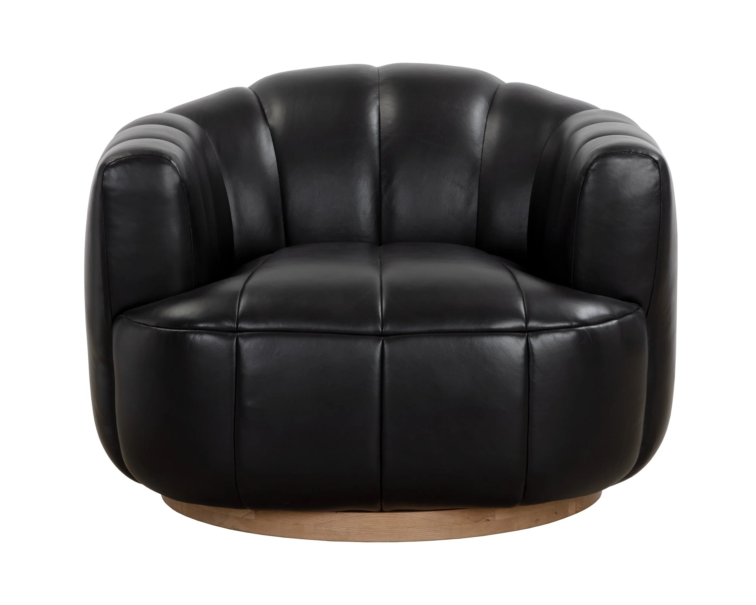 Tadeo Swivel Armchair - Rustic Oak - Vintage Black Night Leather - Image 2