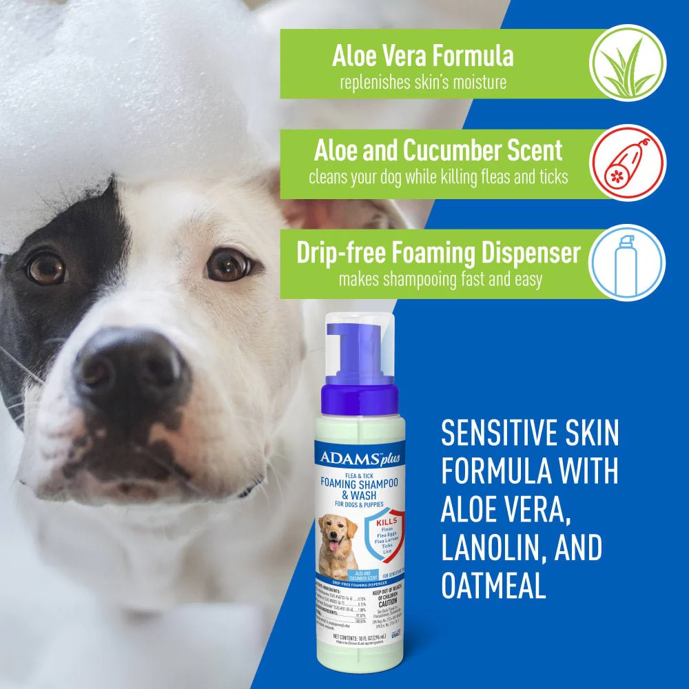 ADAMS Plus Flea & Tick Foaming Shampoo & Wash for Dogs & Puppies Over 12 Weeks, Sensitive Skin Flea Treatment, 10 oz - Image 3