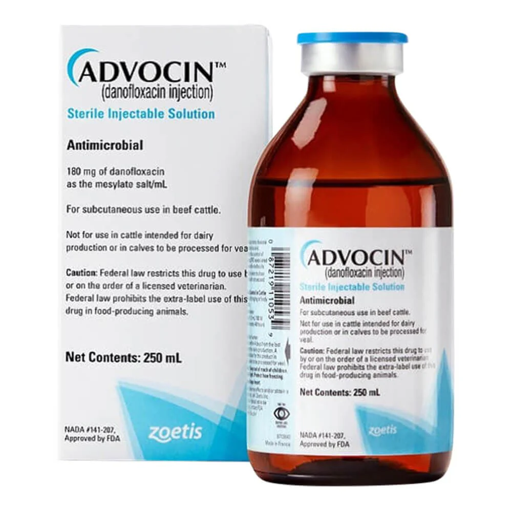 Rx Advocin (danofloxacin injection) Sterile Injectable Solution for Cattle, 250 mL - Image 1