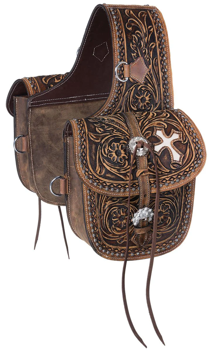 Antique Tooled Leather Saddle Bag - Image 2