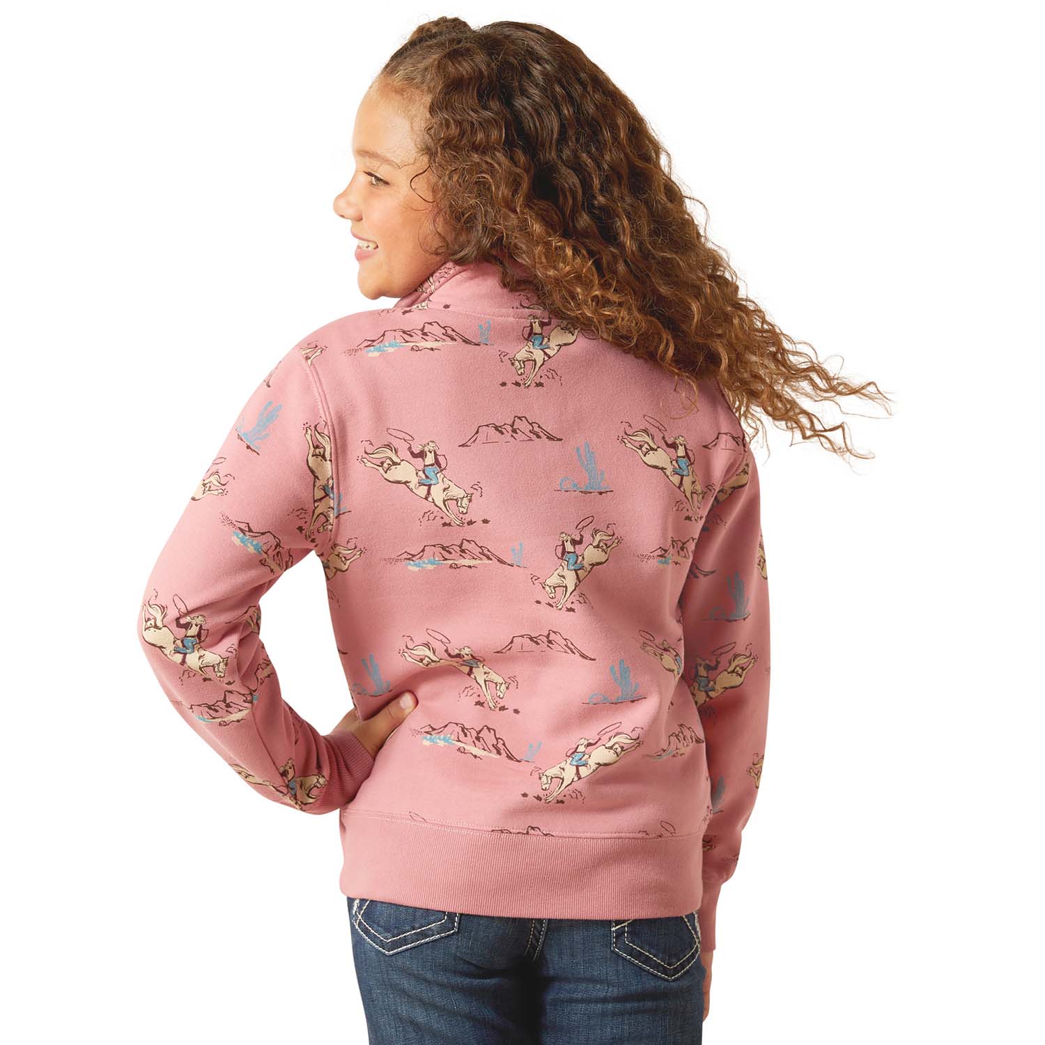 Ariat Girls Bronc Scene 1/4 Zip Sweatshirt - Image 2
