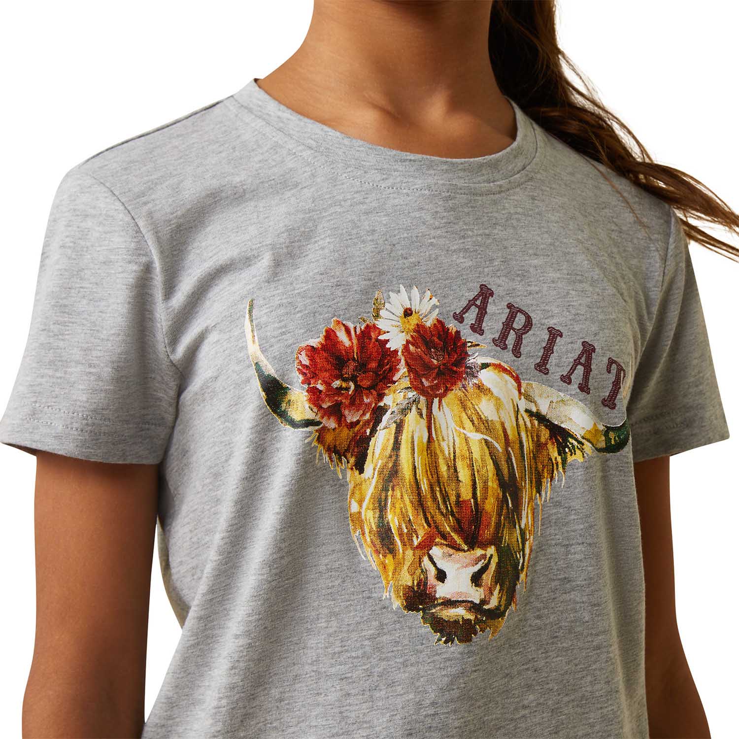 Ariat Girl's Highlander Rose T-Shirt, Heather Gray - Image 2