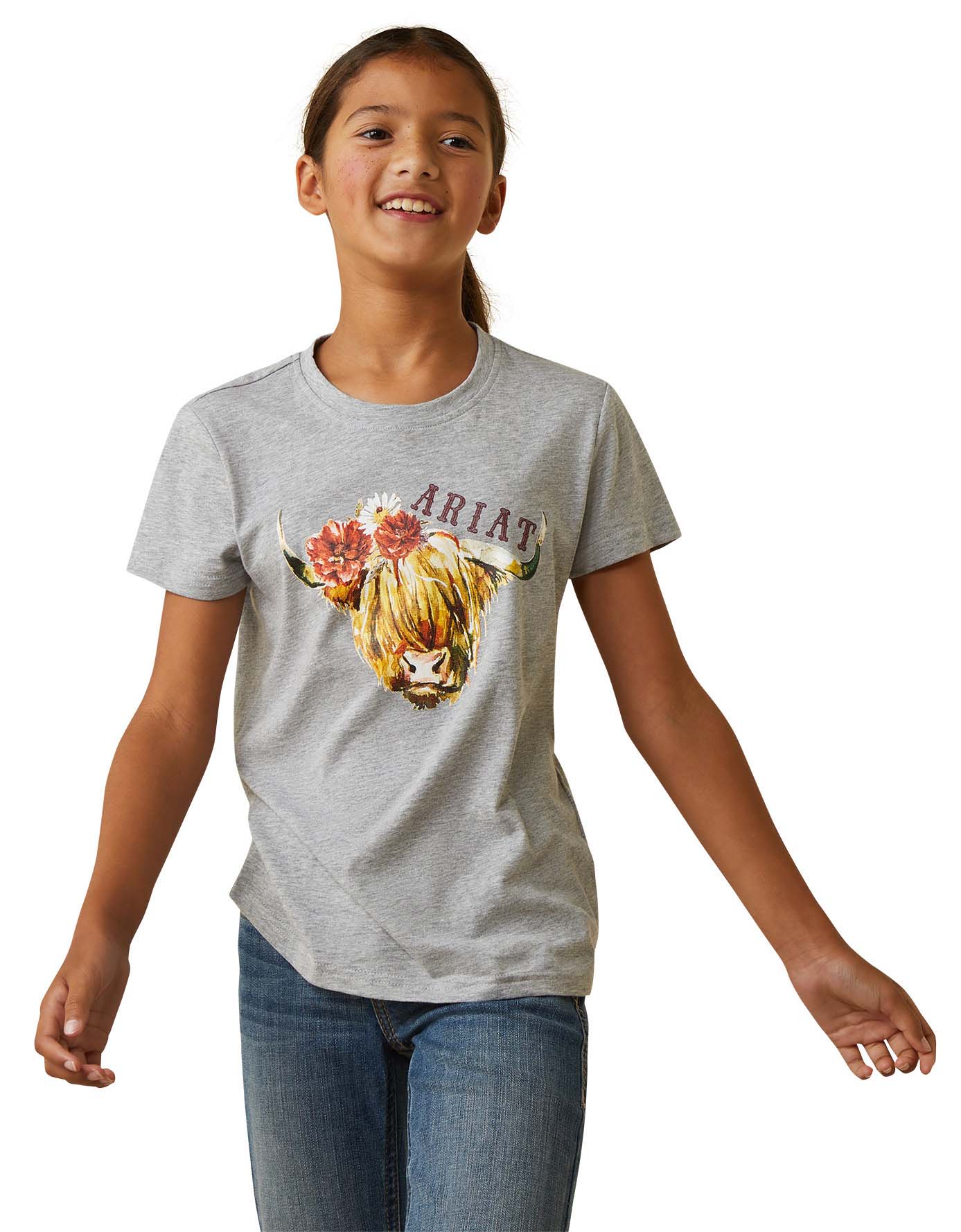 Ariat Girl's Highlander Rose T-Shirt, Heather Gray - Image 3