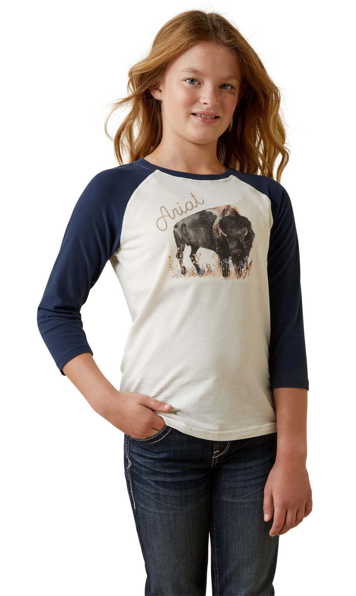 Ariat Girl's Painted Buffalo Raglan T-Shirt - Image 3