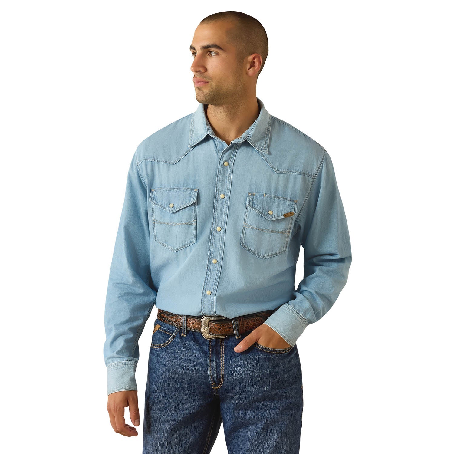 Ariat Men’s Classic Cowboy Denim Shirt – Long Sleeve Western Work Shirt