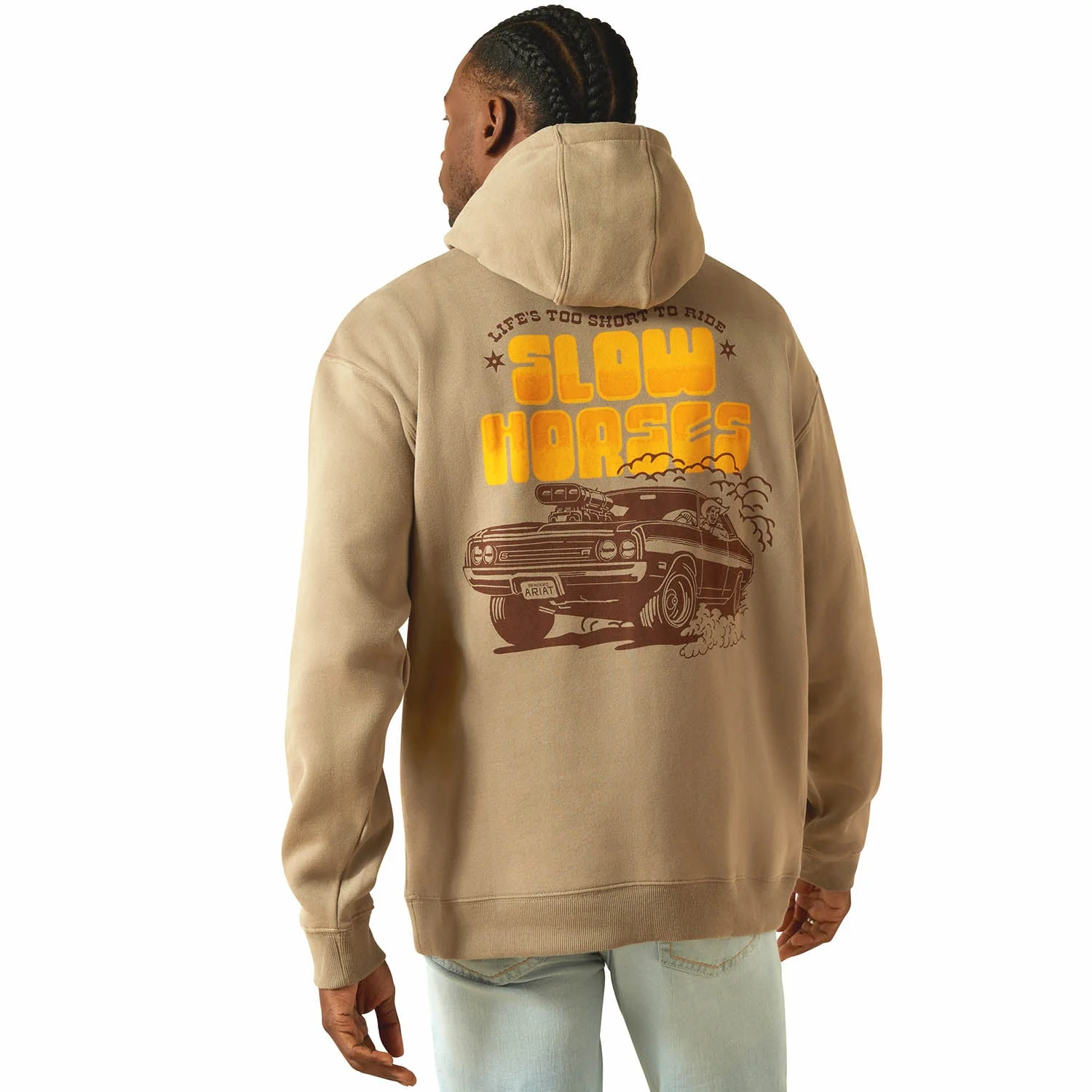 Ariat Mens Sendero “Slow Horses” Graphic Hoodie – Relaxed Fit Brushed Fleece Pullover