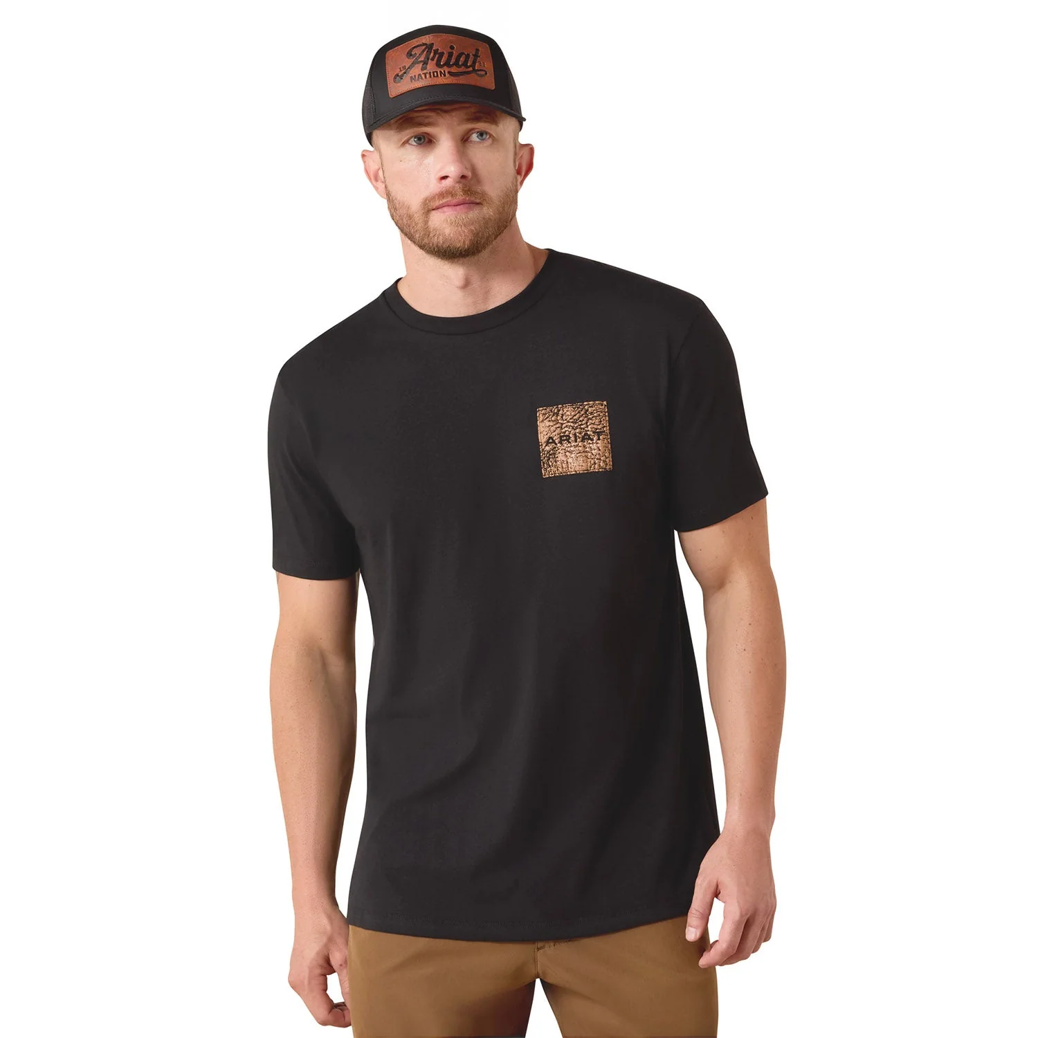 Ariat Mens Short Sleeve Shirt, Leather Patch Western Tee - Image 3