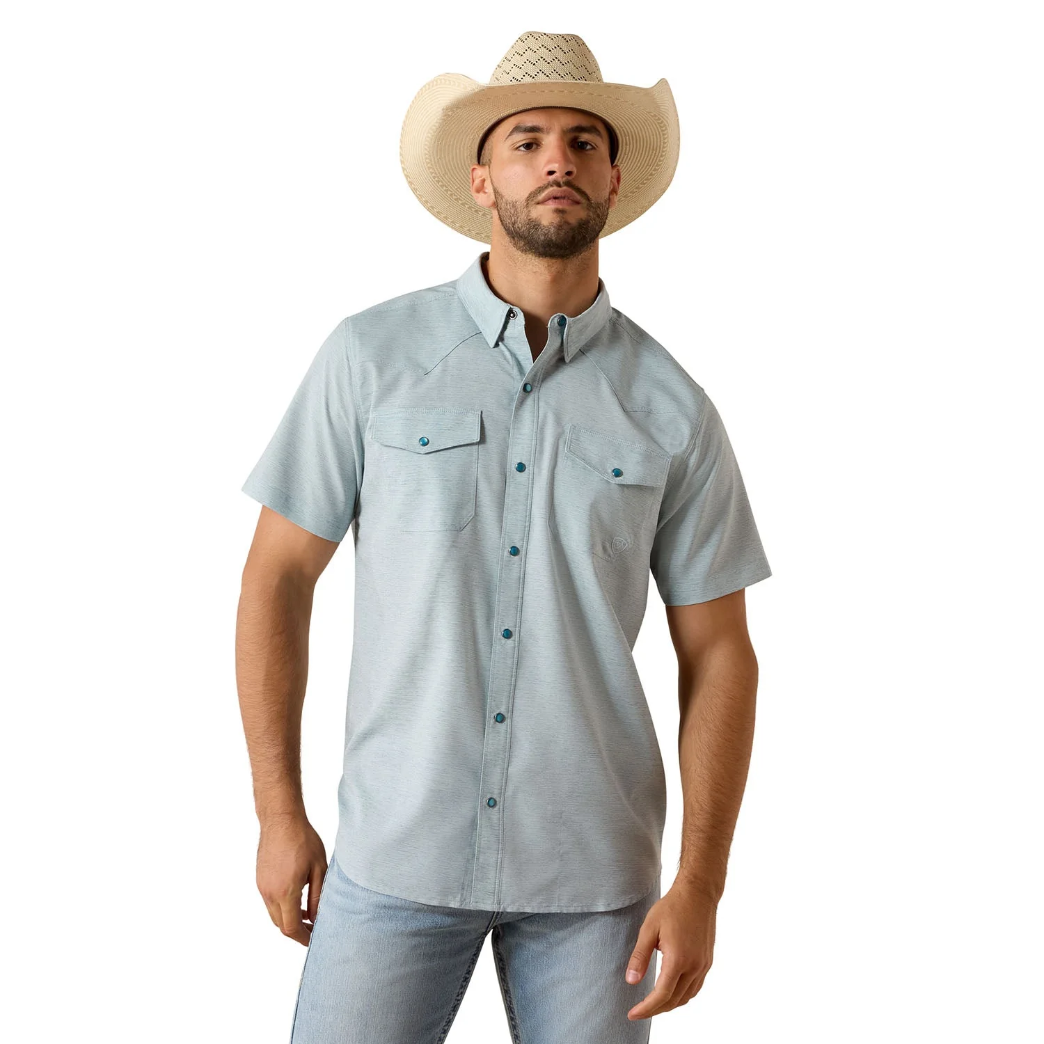 Ariat Men's Western VentTek Short Sleeve Fitted Snap Shirt - UPF 40 - Image 1