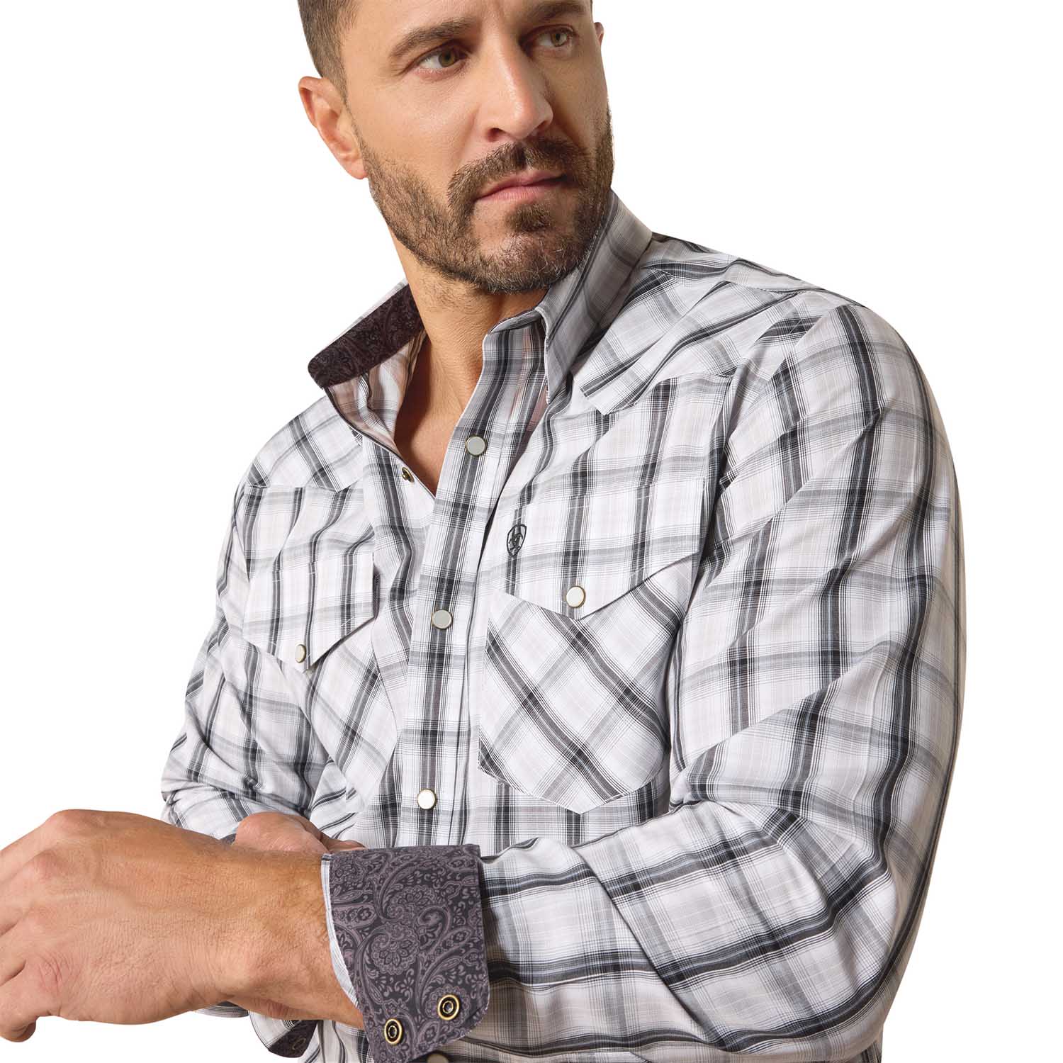 Ariat Men's Wrinkle-Free Fitted Snap Button Long Sleeve Shirt - Image 3