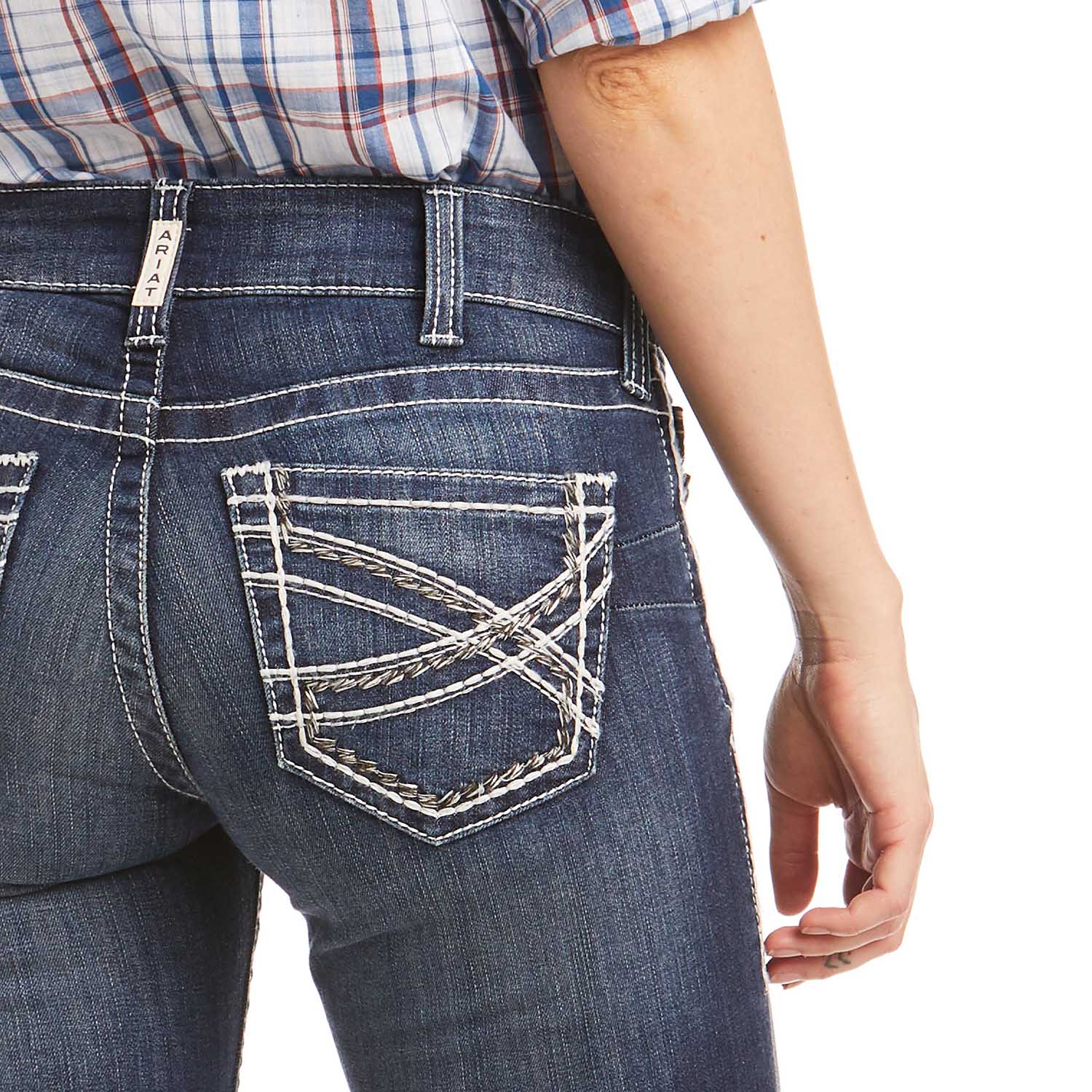 Ariat R.E.A.L. Mid Rise Boot Cut Jeans, Entwined Stitch - Image 3