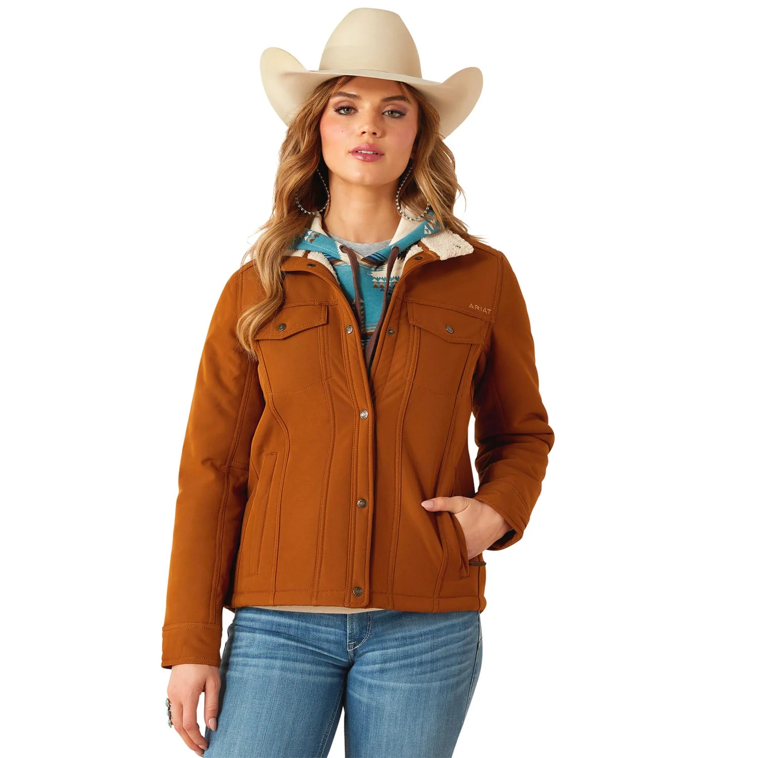 Ariat Womens Berber Back Softshell Jacket – Sherpa-Lined Trucker-Style Warm Layer - Image 1