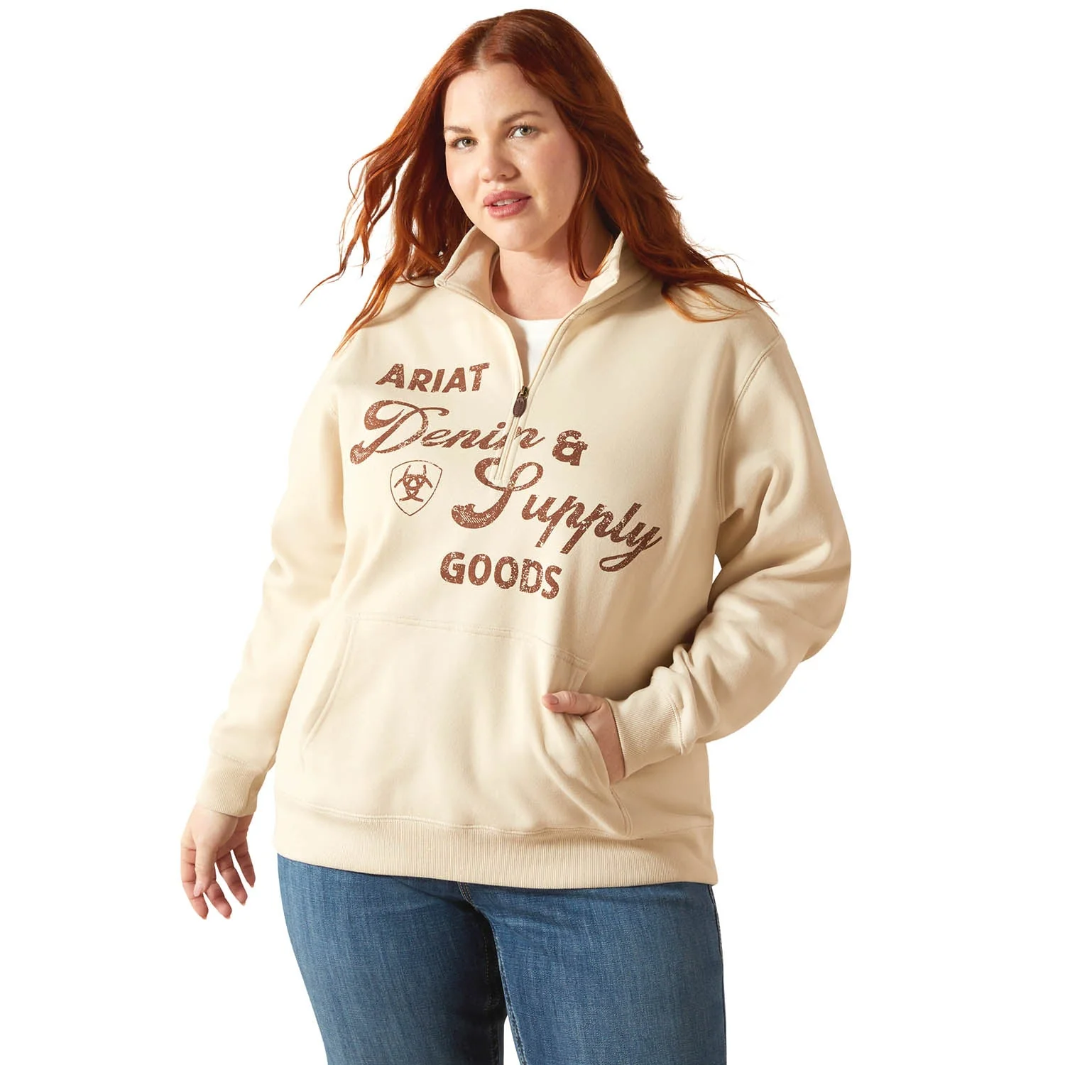 Ariat Women’s “Denim & Supply” 1/2 Zip Sweatshirt – Midweight Fleece Casual Pullover