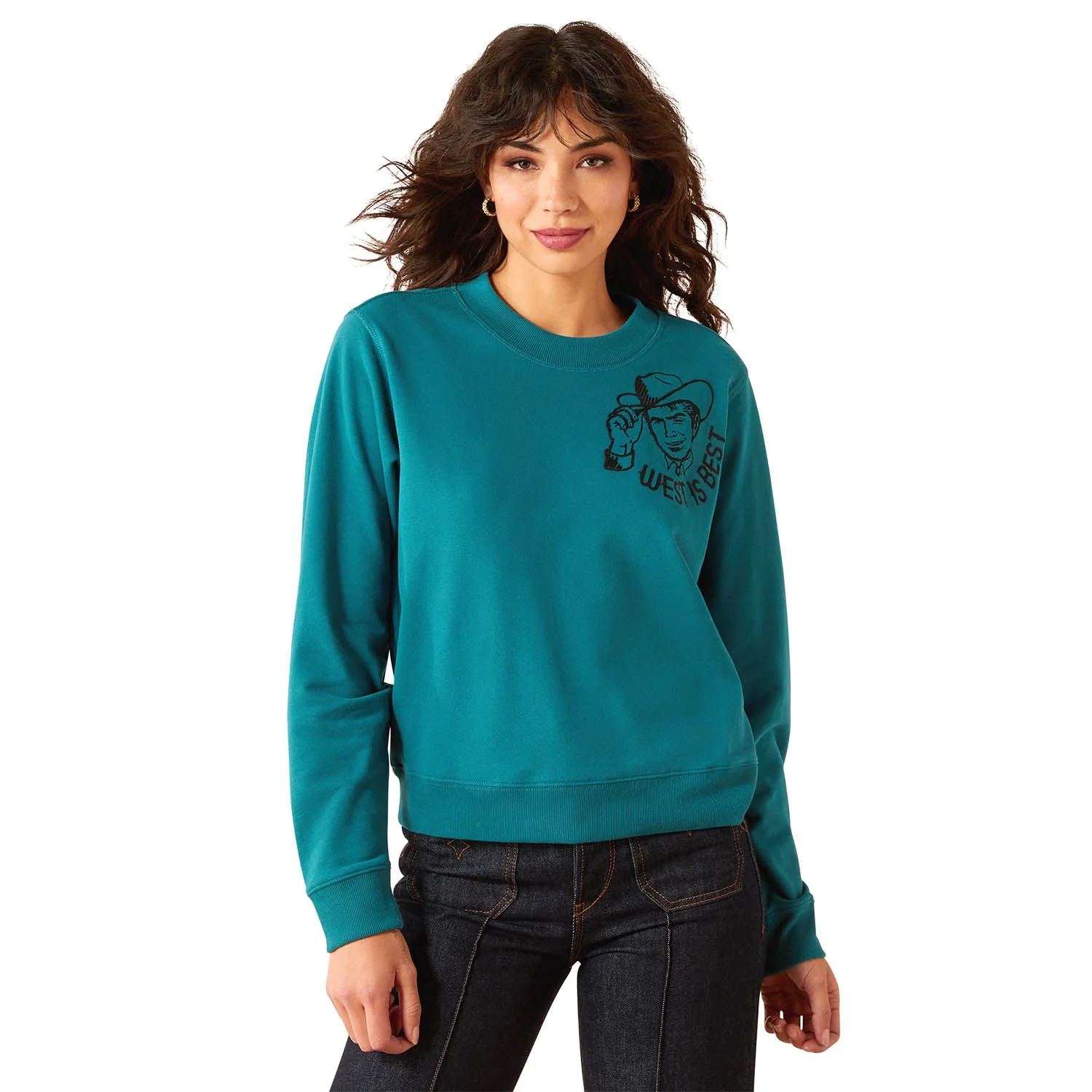 Ariat Women's Essential Sendero "West is Best" Graphic Sweatshirt – Cozy Western Fleece Crewneck - Image 1