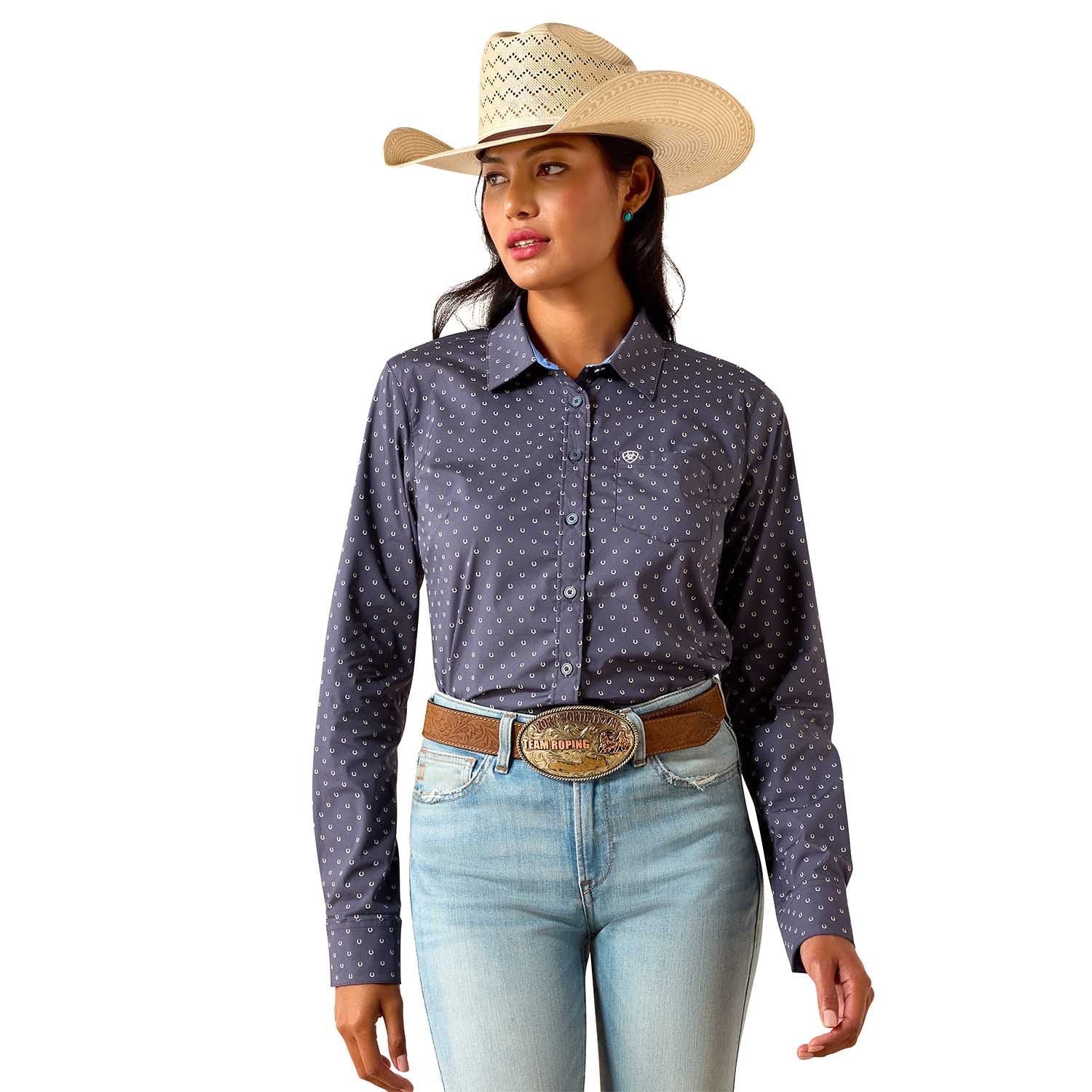 Ariat Women’s Kirby Long Sleeve Collared Button-Down Shirt – Rider-Tested Stretch Poplin Equestrian Top