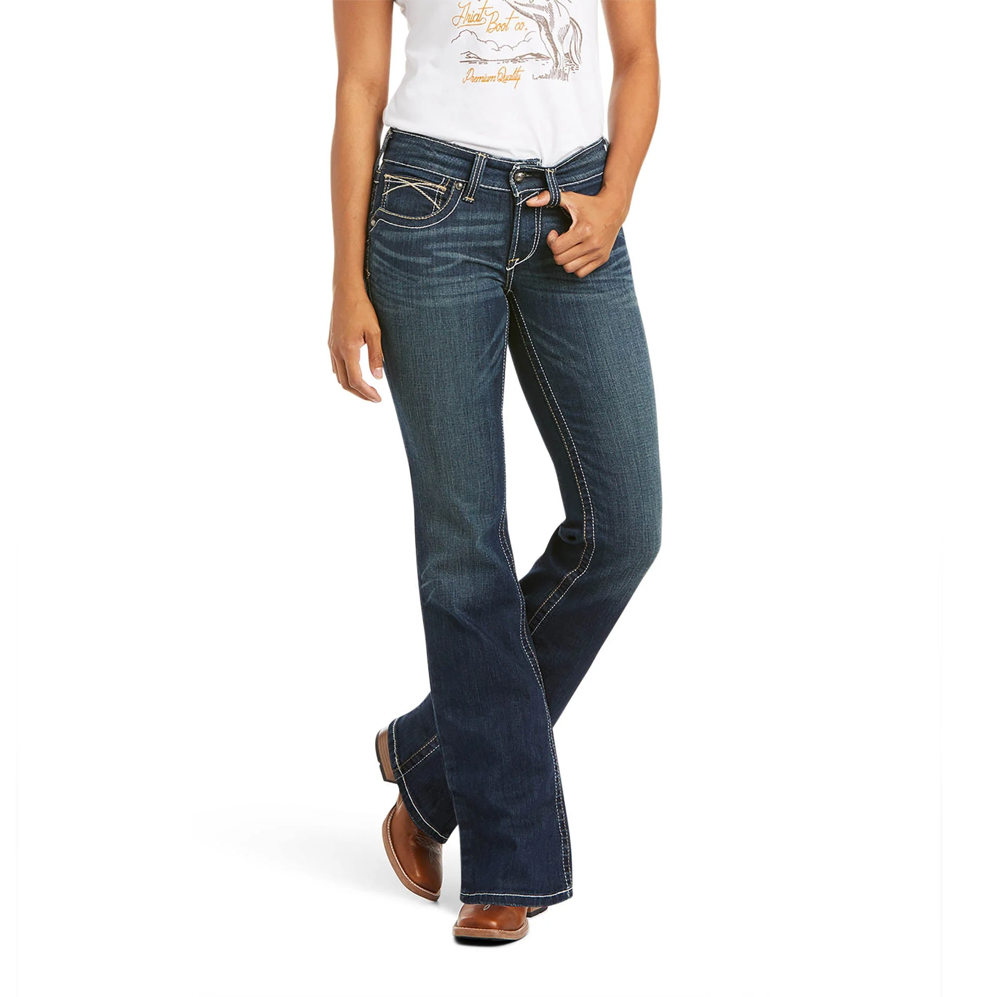 Ariat Women's Mid Rise Stretch Whipstitch Boot Cut Jeans - Image 1