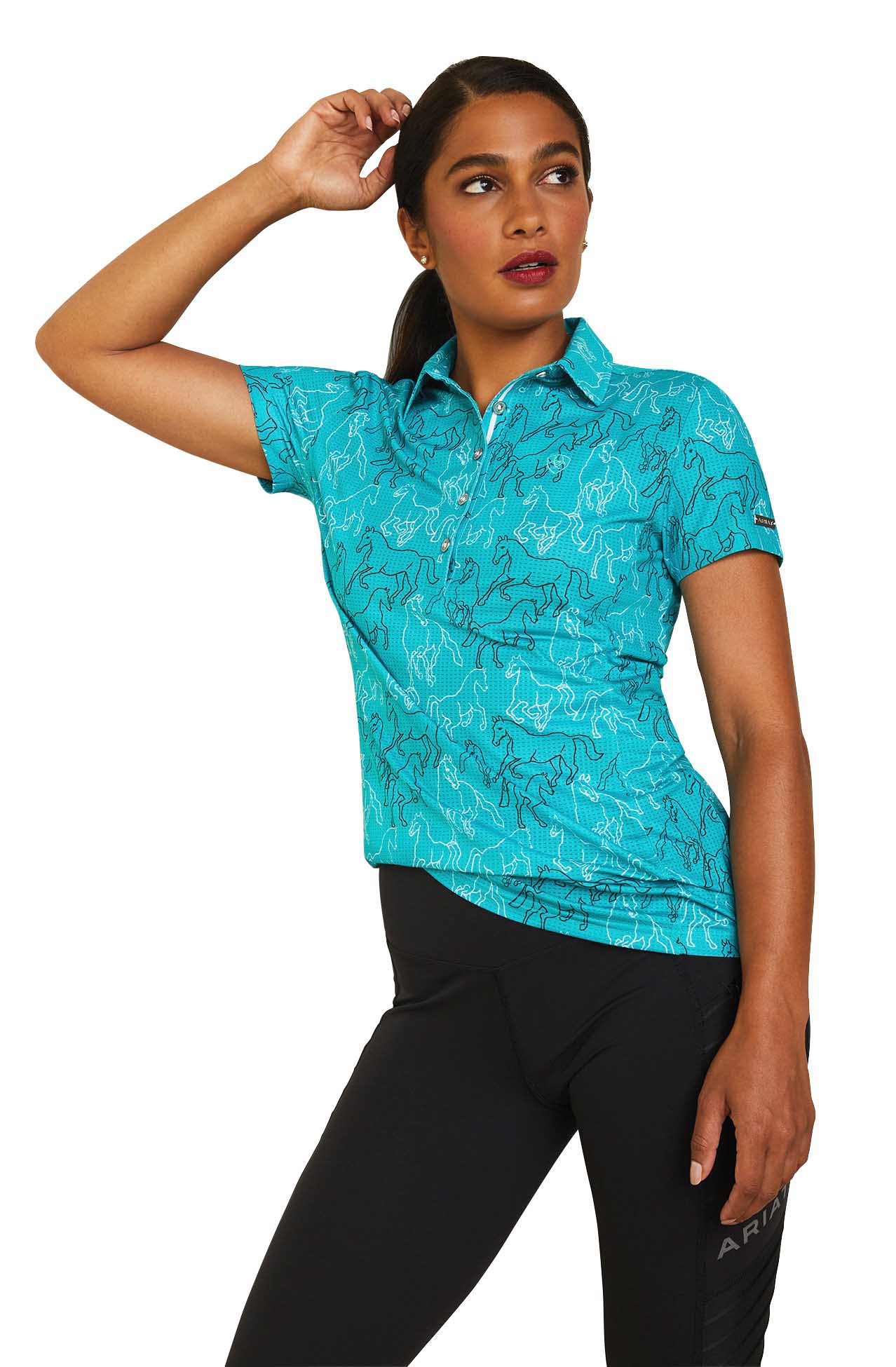 Ariat Women's Motif Polo Shirt, Viridian Green - Image 1