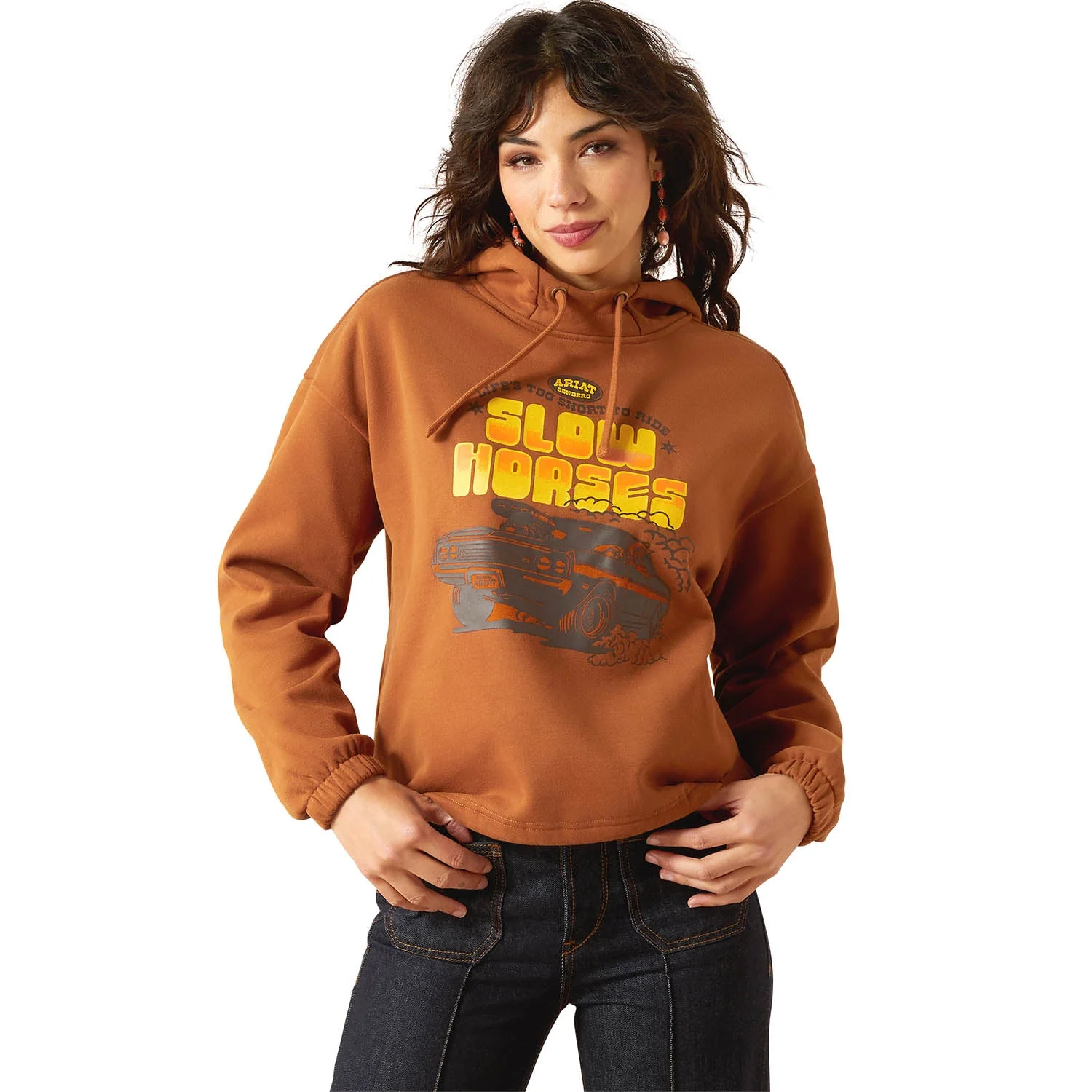 Ariat Womens Sendero "Slow Horses" Graphic Hoodie – Cozy Adjustable Everyday Pullover - Image 1