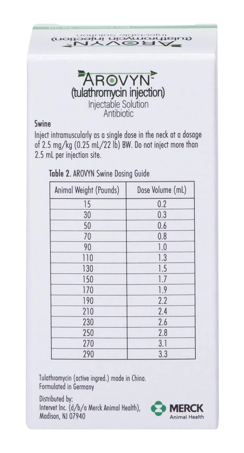 Rx Arovyn (tulathromycin) Injectable Solution for Swine & Cattle - Image 2