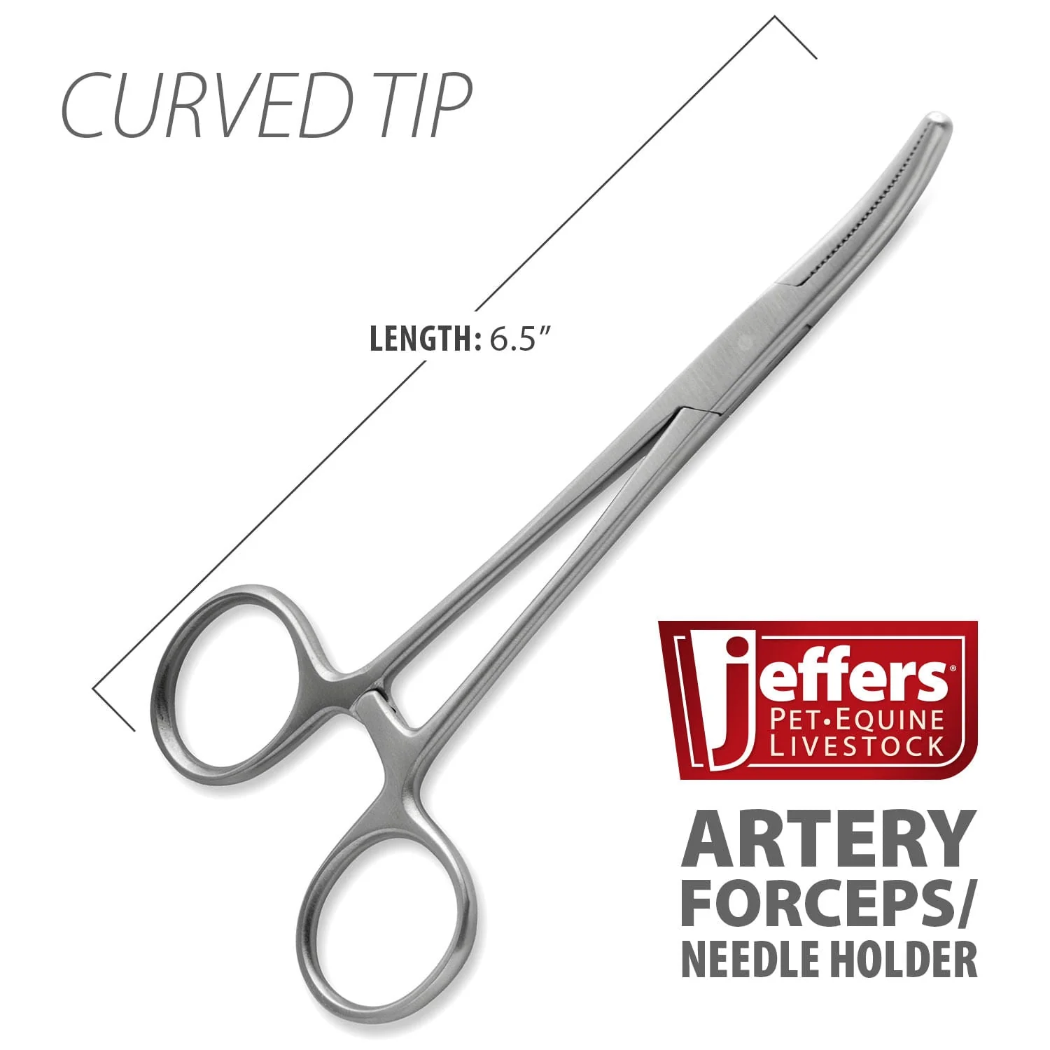 Jeffers Stainless Steel Artery Forceps/Needle Holder with Locking Mechanism, Curved or Straight Tip - Image 3
