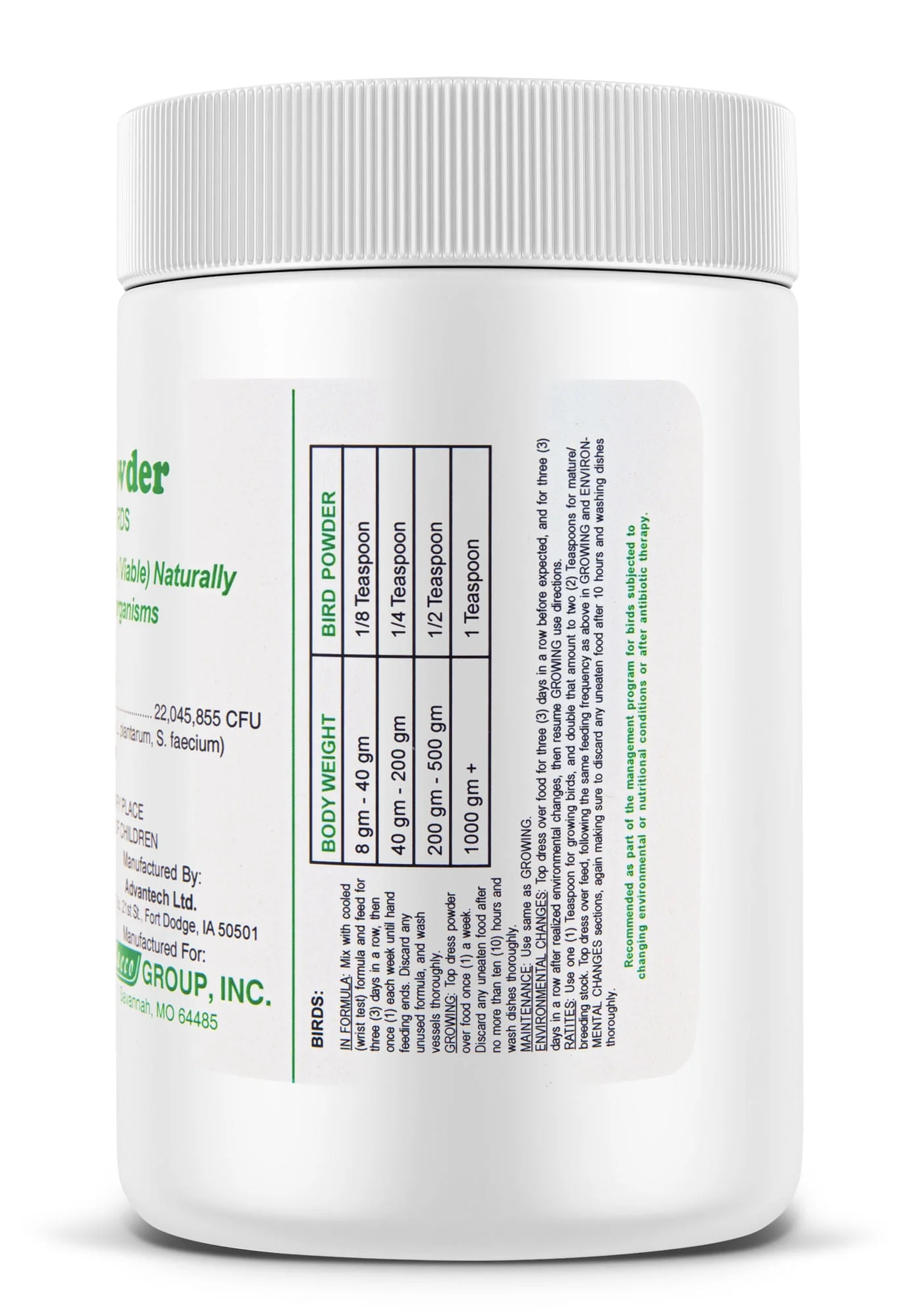 Bird-Powder (Probiotic) for All Birds, 16 oz - Image 2