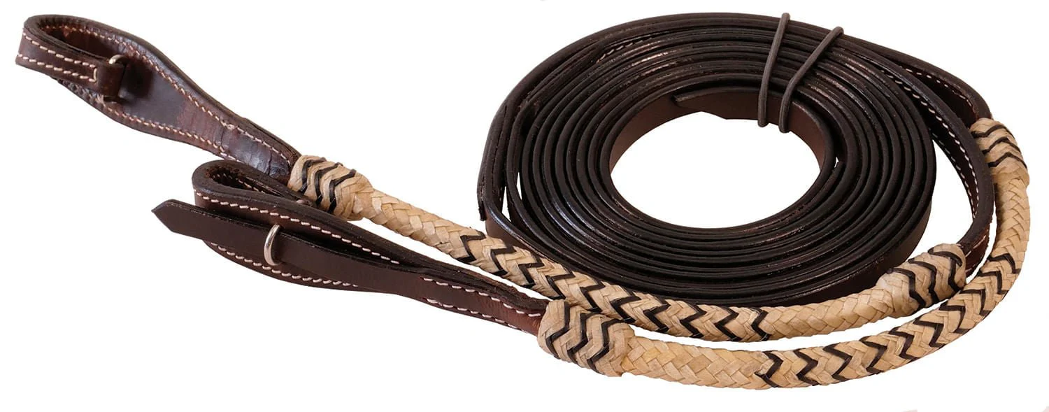 Braided Rawhide Split Reins, Dark Oil, 8′