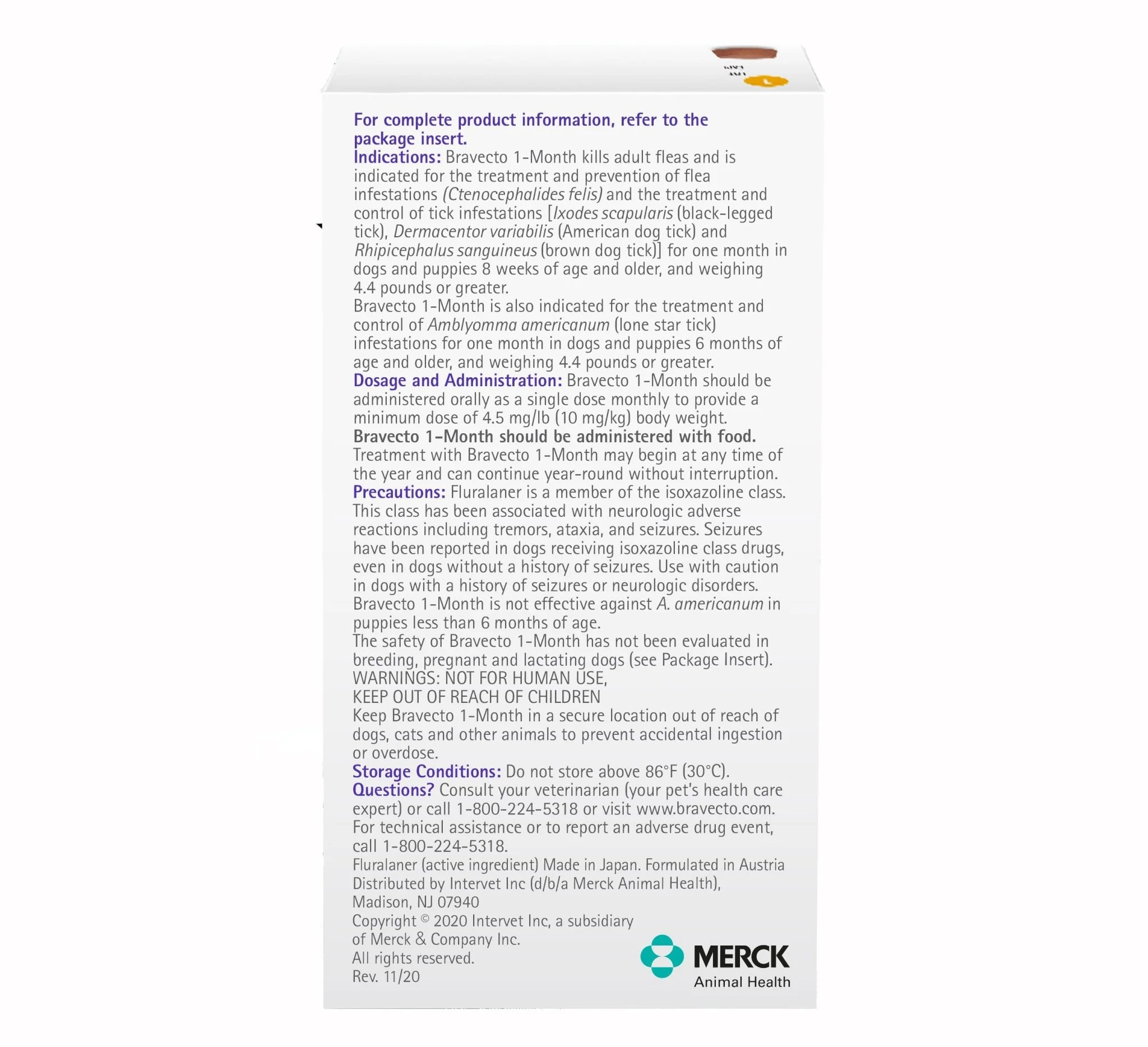 Rx Bravecto (fluralaner) Chews for Dogs, 1 Month Treatment - Image 2