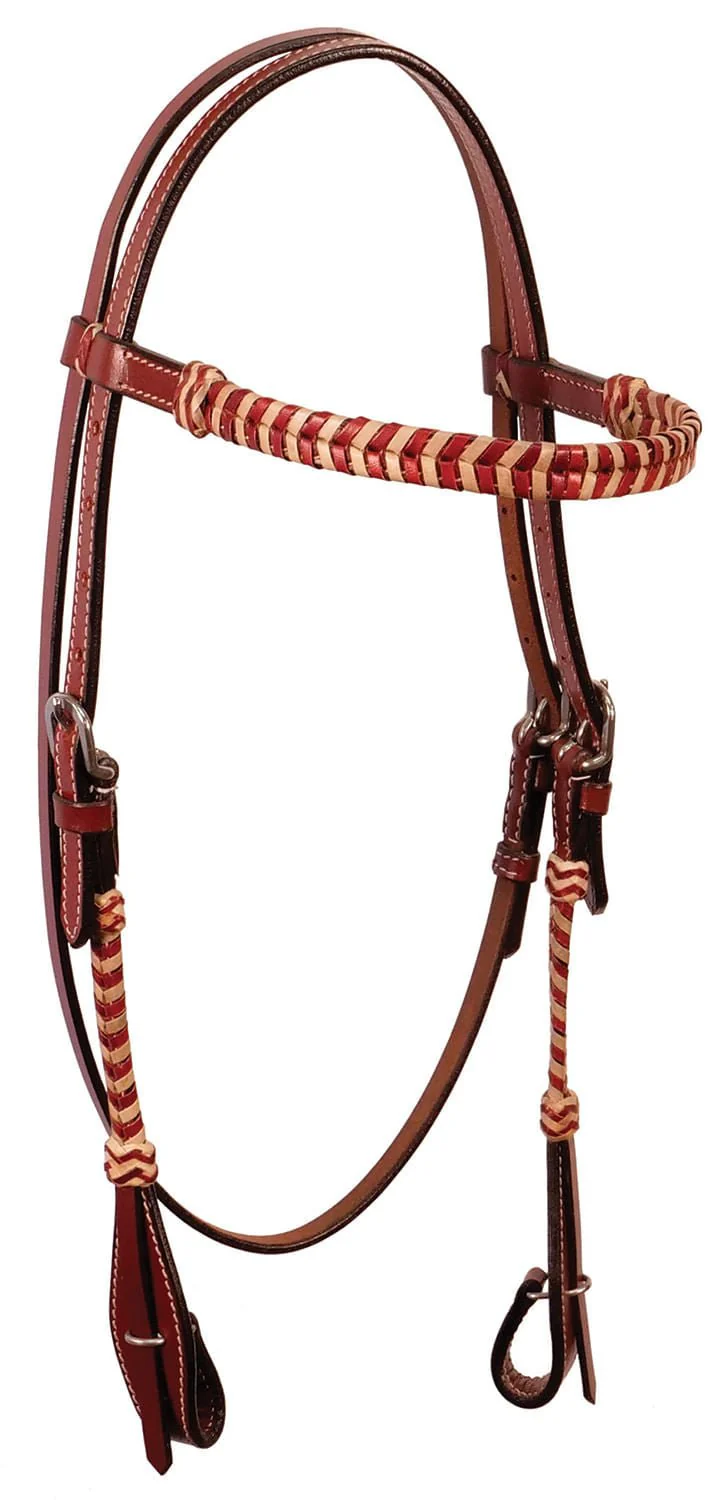 Buffalo Leather Brown Rawhide Laced Browband Headstall