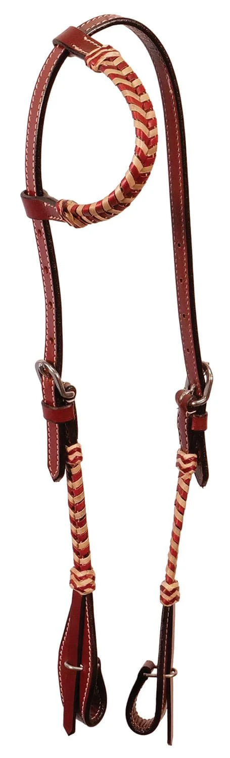 Buffalo Leather Brown Rawhide Laced One Ear Headstall - Image 1