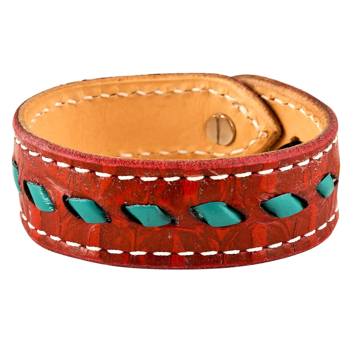 Buckstitch Bracelet, Red Gator & Turquoise - Image 2