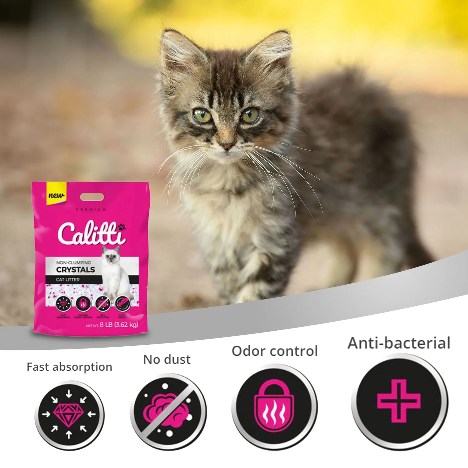 Calitti Non-Clumping Cat Litter Crystals with Silica Gel, 8 lbs - Image 2