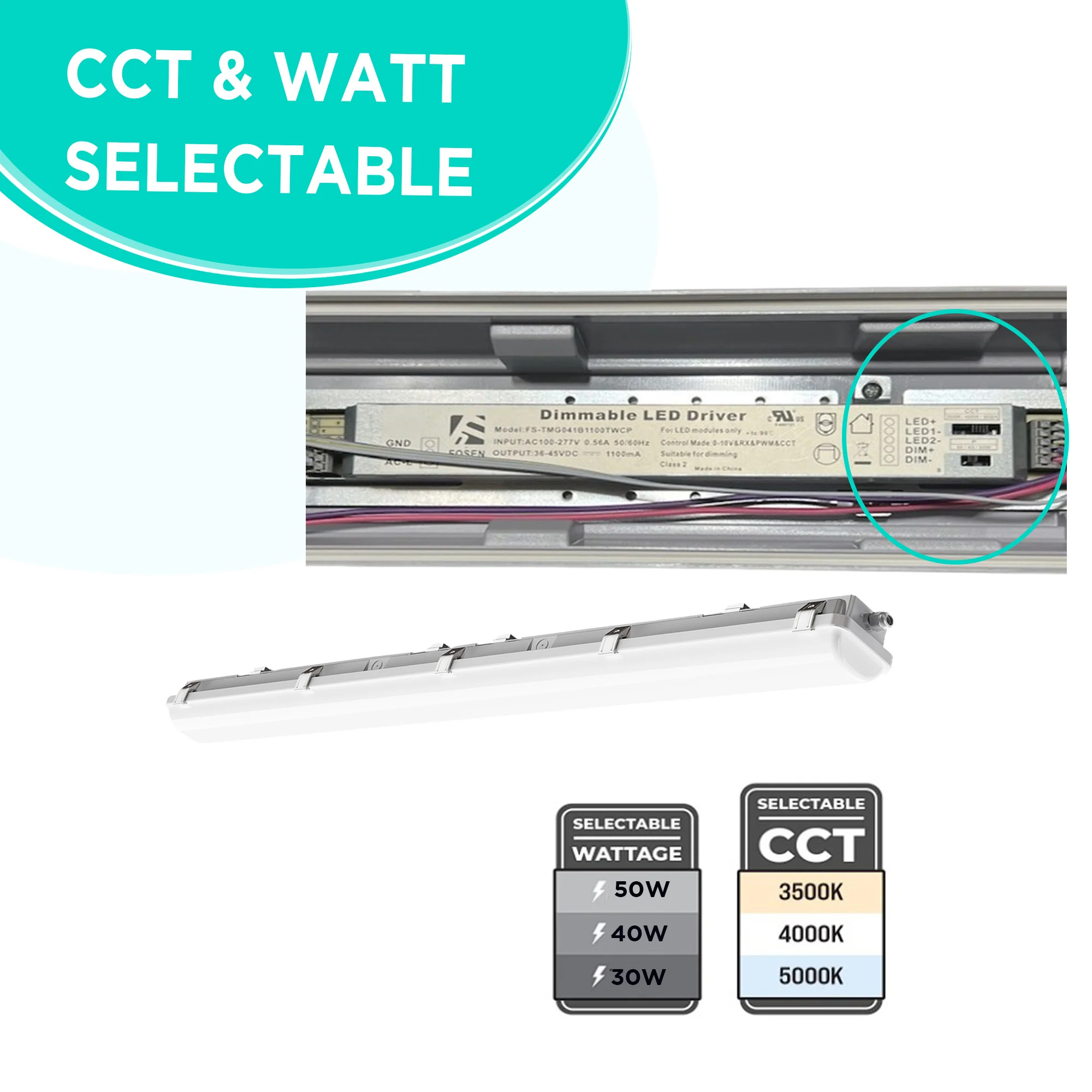 8ft Vapor Light - Watts (70/60/50W) & Color 3CCT(35/40/50K) Selectable - 9800 Lumens Max - #498 (Free Shipping is not available for this product) - Image 3