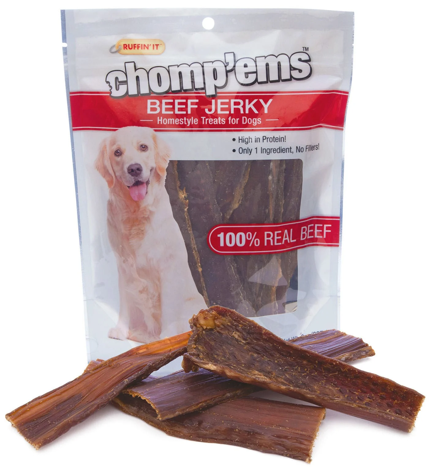 Chomp'ems Beef Jerky Dog Treats, 8 oz - Image 1