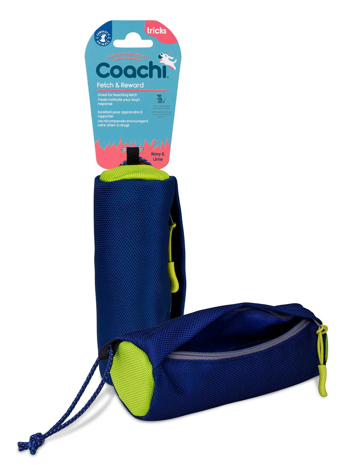 Coachi Fetch & Reward Training Toy, Navy & Lime - Image 1