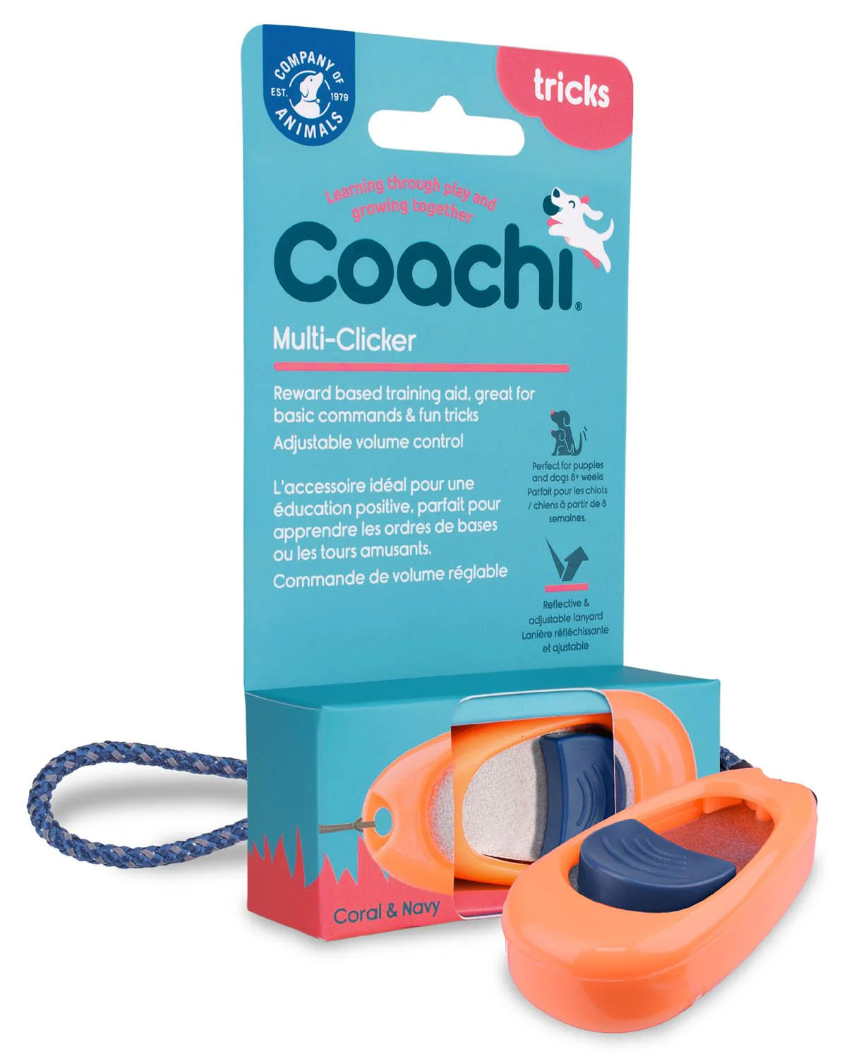 Coachi Multi-Clicker, Coral with Navy Button - Image 1