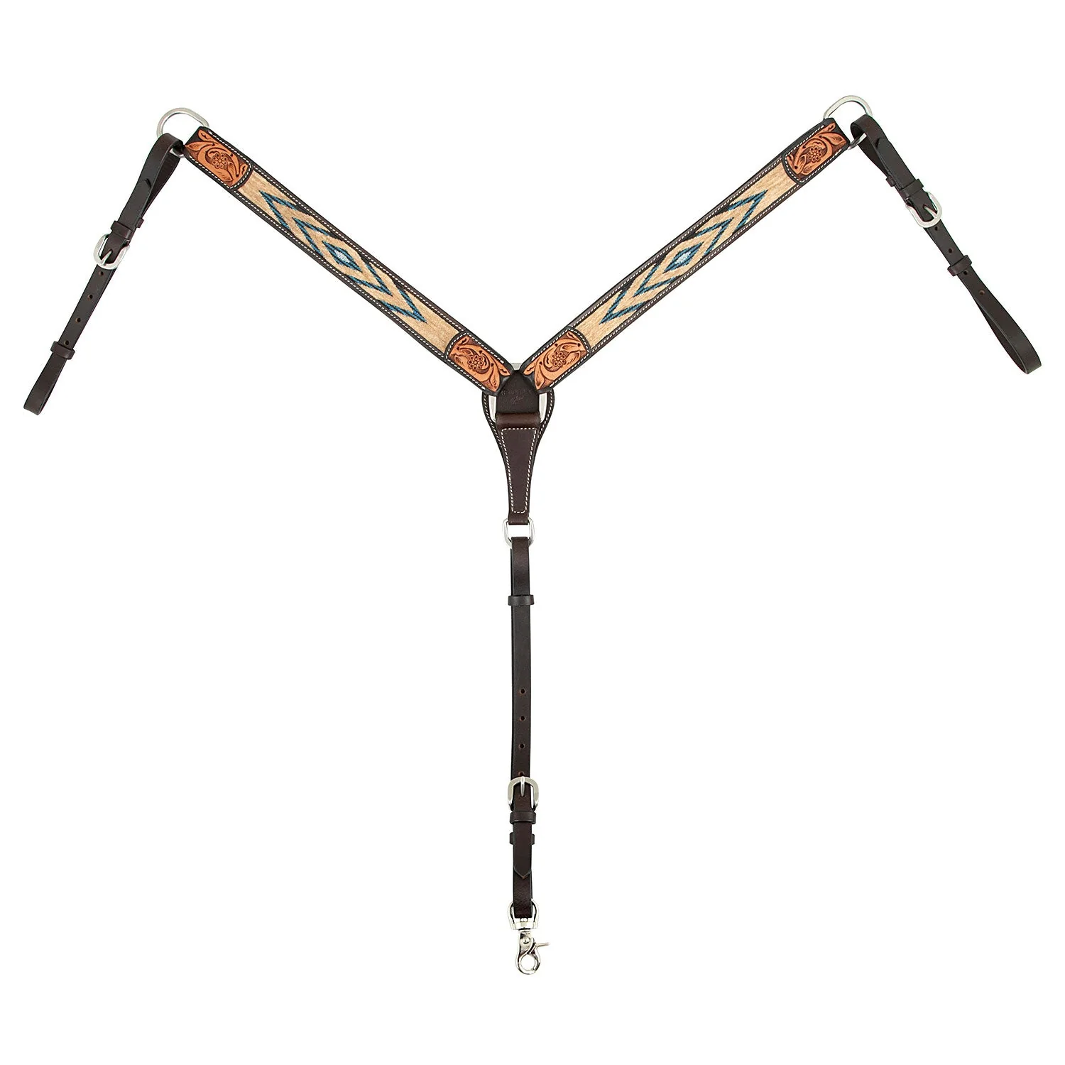 Cody Pro Blue & Beige Inlay Breast Collar with Floral Tooling - Image 1