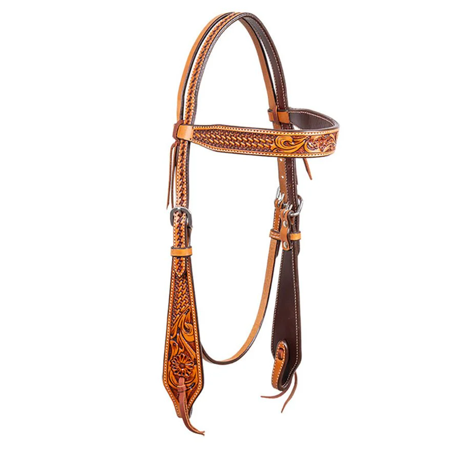 Cody Pro Floral & Basketweave Tooled Browband Headstall - Image 1