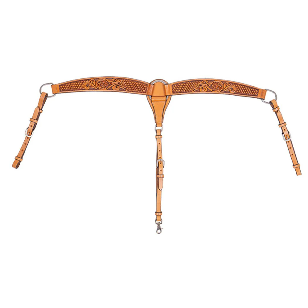Cody Pro Floral & Basketweave Tooled Contoured Breast Collar - Image 1