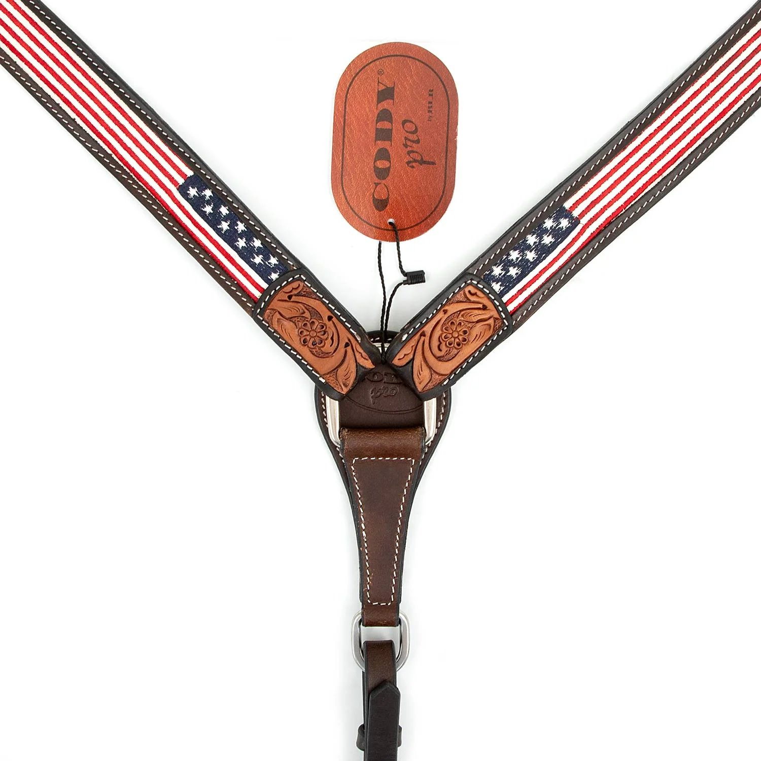 Cody Pro Stars & Stripes Breast Collar with Floral Tooling - Image 2
