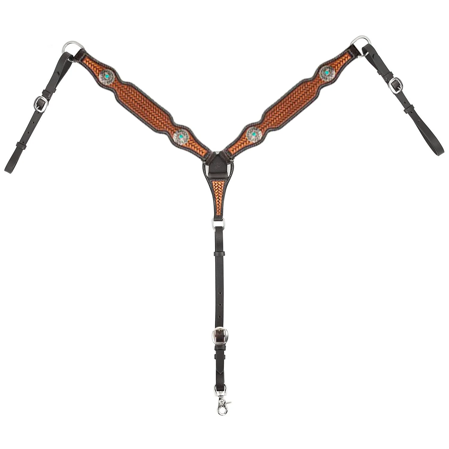 Cody Pro Turquoise Concho Breast Collar with Basketweave Tooling - Image 1