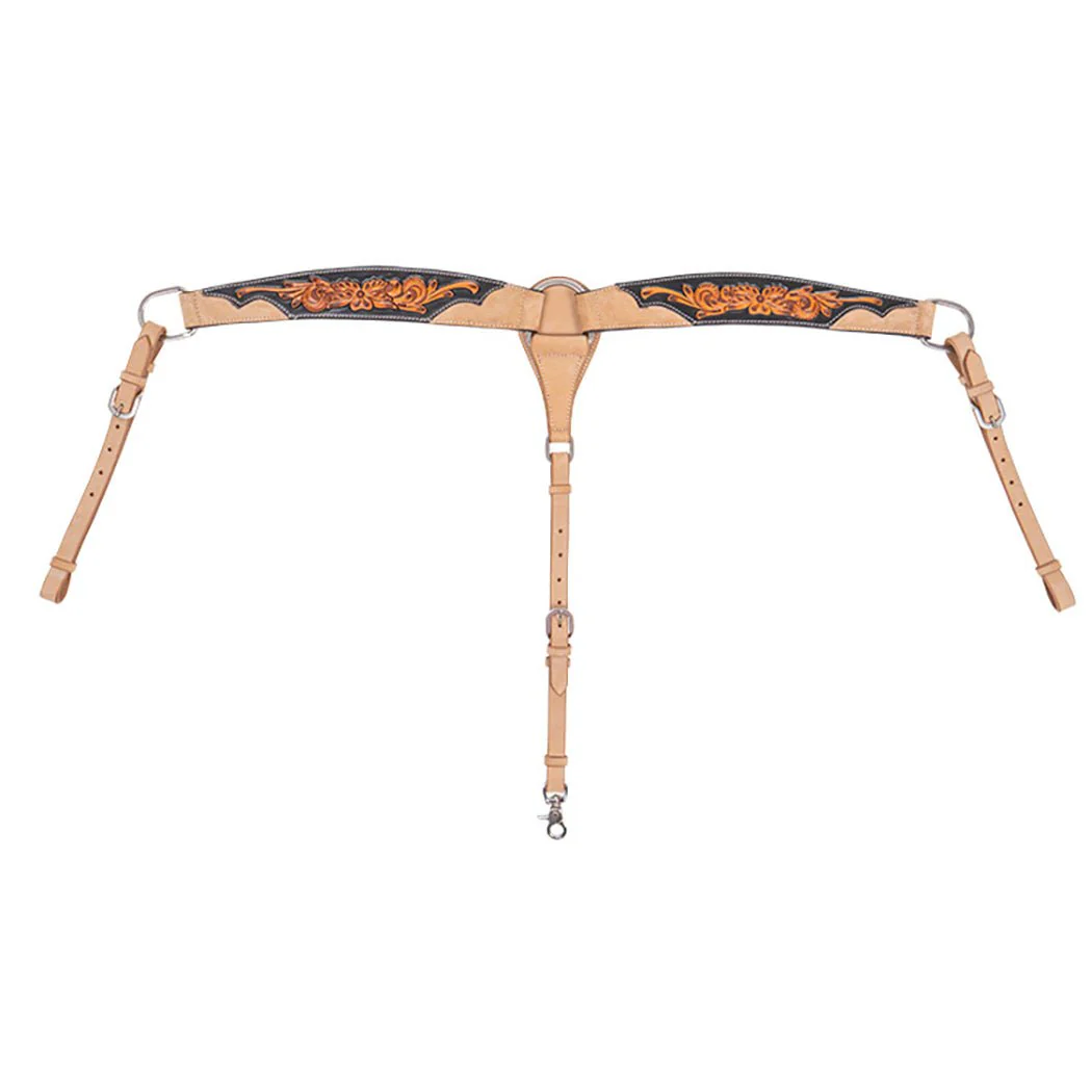 Cody Pro Two-Tone Carved Contoured Breast Collar with Floral Tooling