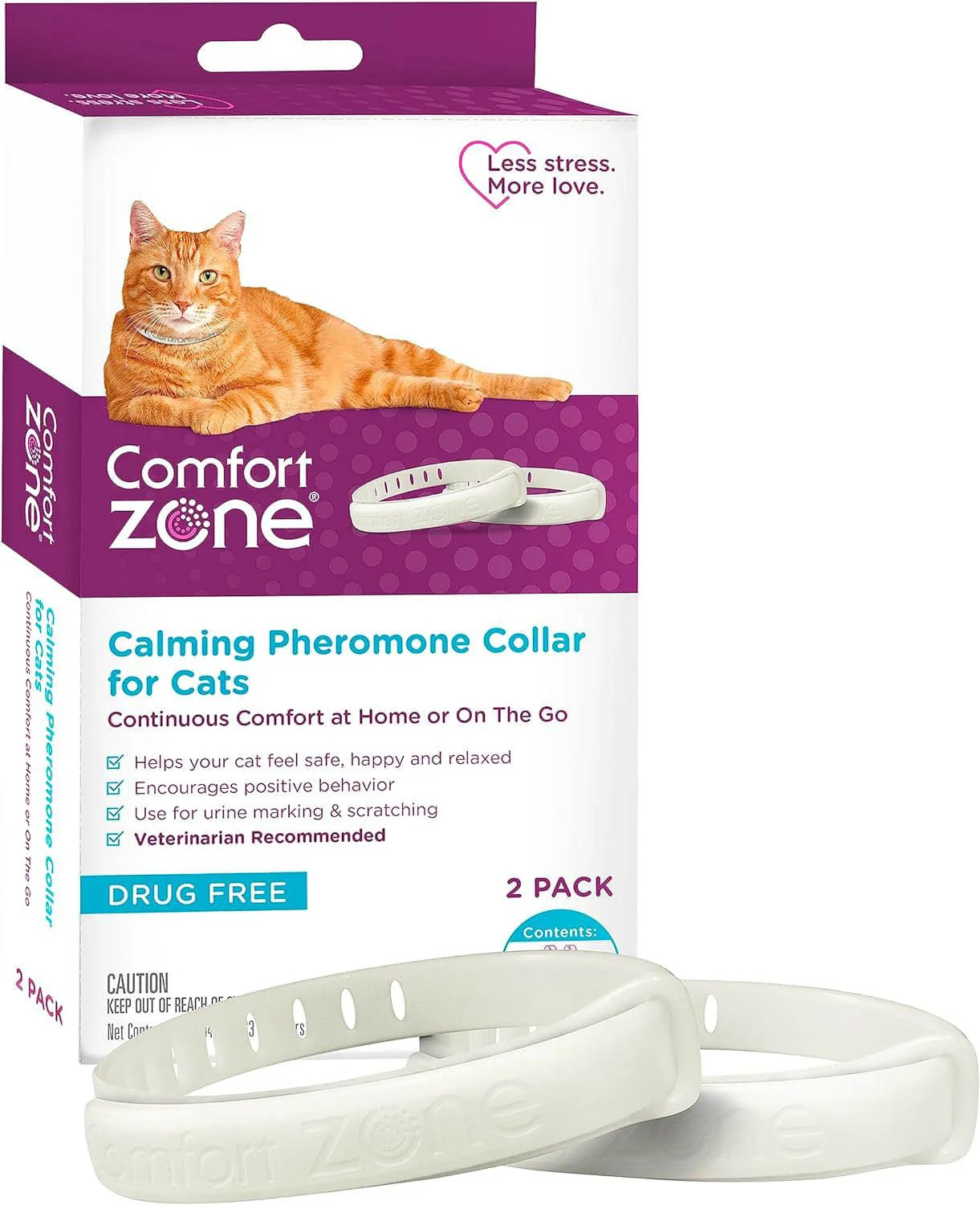 Comfort Zone Cat Calming Pheromone Collar, Anxiety & Stress Relief Aid, Breakaway Design, White - Image 1