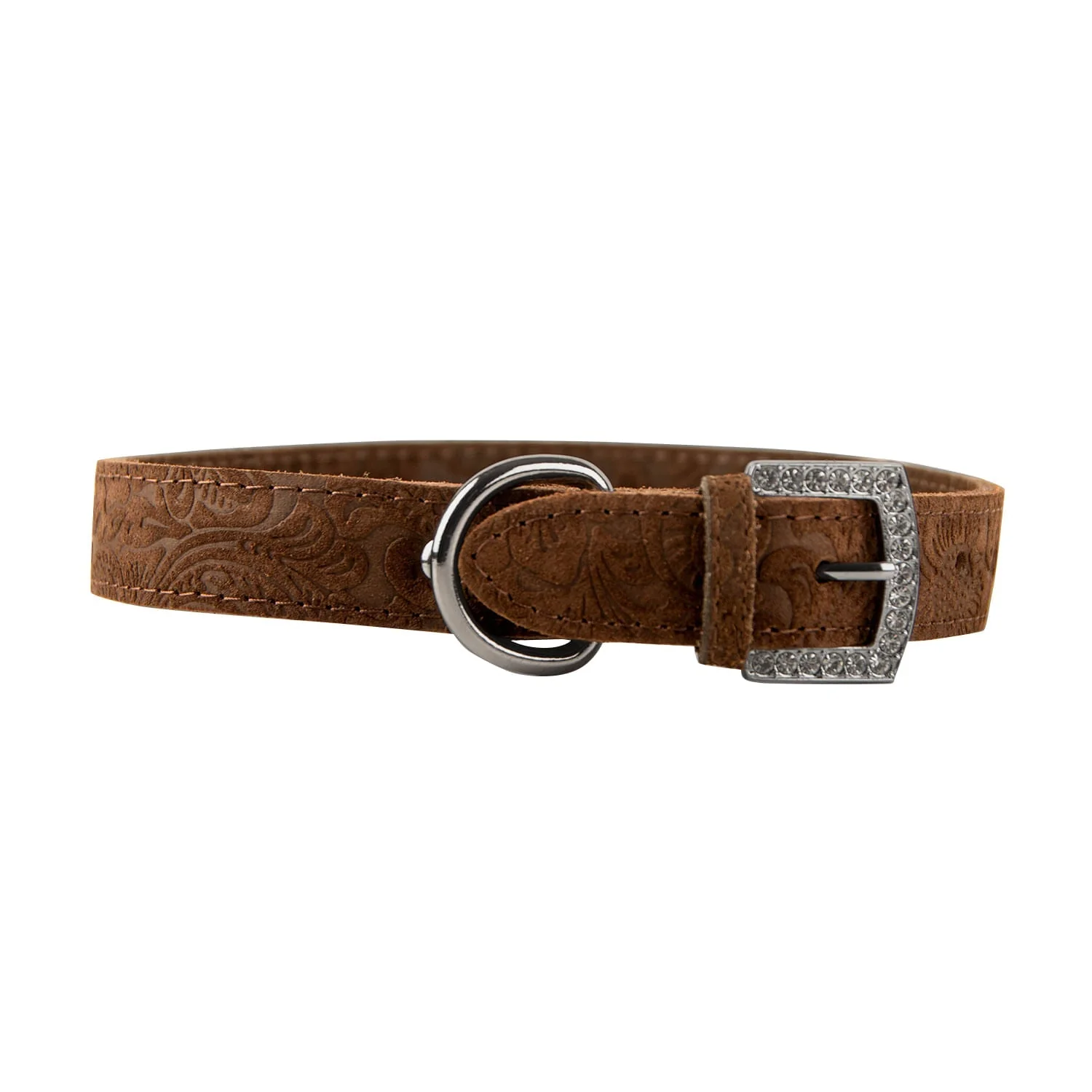 Crystal Buckle Made in USA Leather Dog Collar