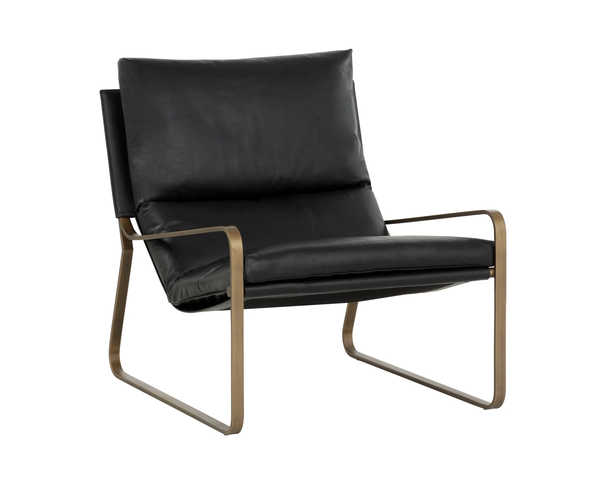 Zancor Lounge Chair – Antique Brass – Charcoal Black Leather