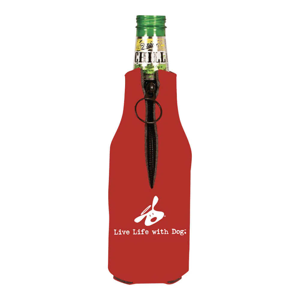 Dog is Good Bottle Koozie, Never Drink Alone, Red - Image 2