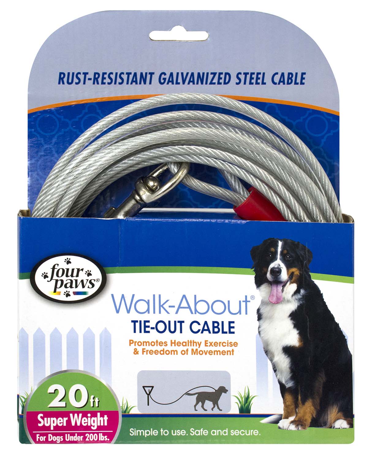 Dog Super Tie Out Cable, Silver, 20 Ft - Image 1